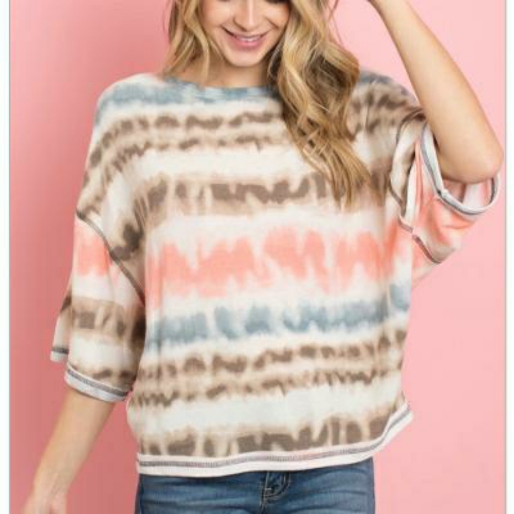 LAST ONE❗Jolie Chic Multicolor Tie-Dye Short Sleeve Top - Picture 7 of 9